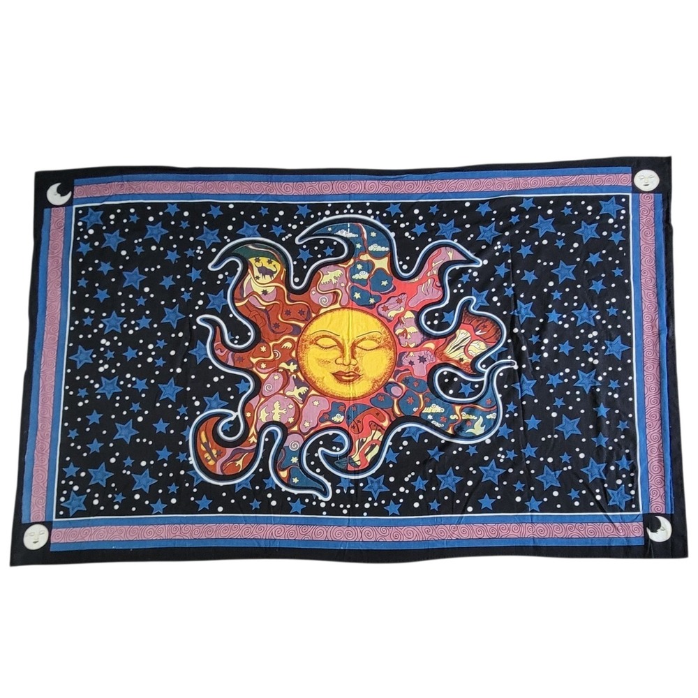 Sun Moon Stars Celestial Tapestry Wall Hanging India‎ Arts Bedspread 83" x 52"